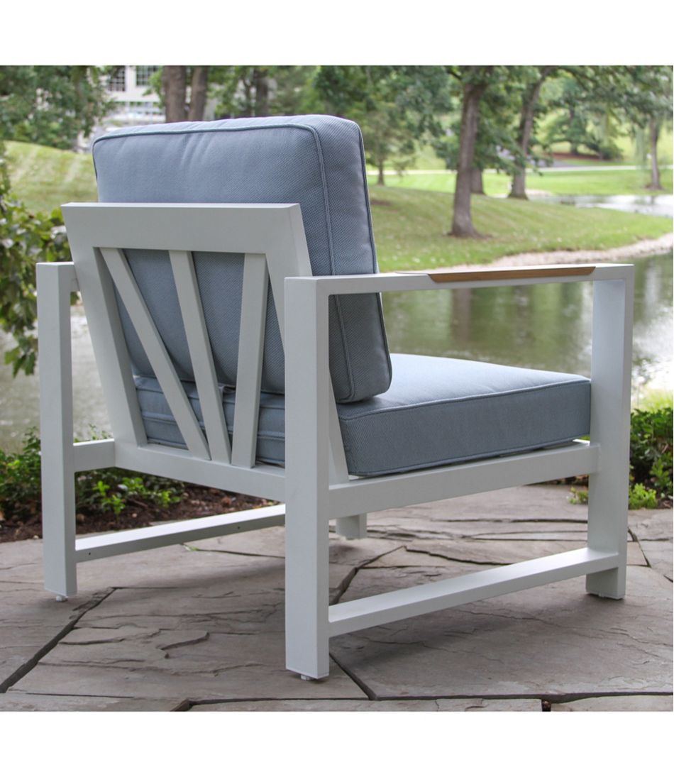 L.L.Bean On Sale | White Aluminum Deep Seating Armchair with Blue Cushions, Set of Two