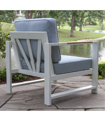 L.L.Bean On Sale | White Aluminum Deep Seating Armchair with Blue Cushions, Set of Two