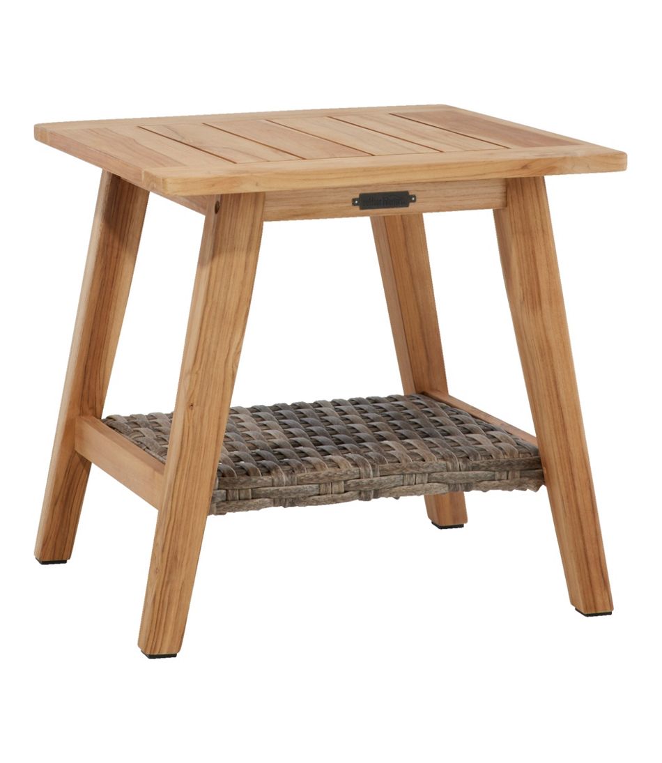 L.L.Bean US | Teak Side Table with Wicker Storage Shelf