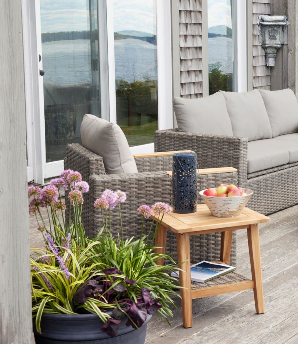 L.L.Bean US | Teak Side Table with Wicker Storage Shelf