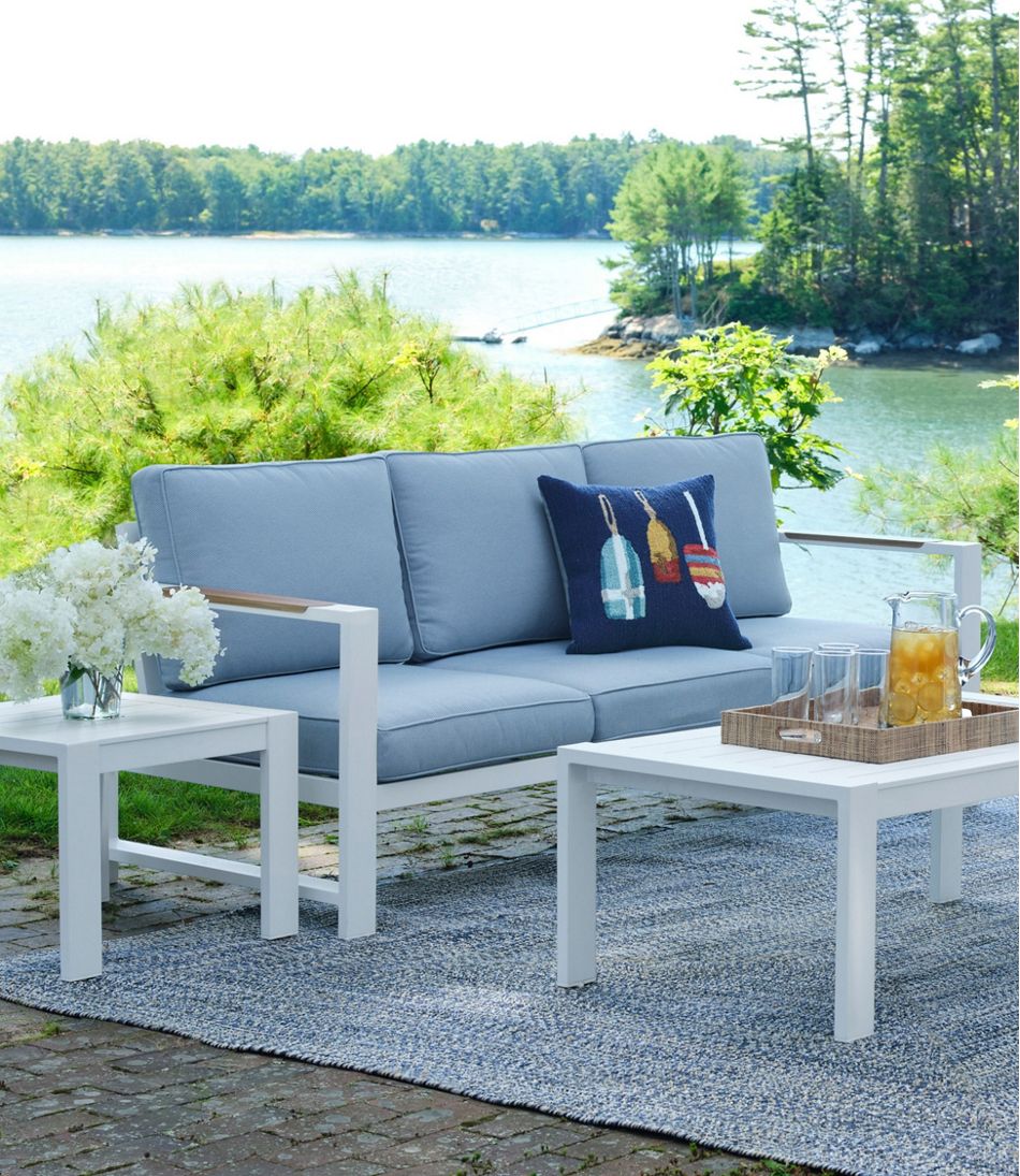 L.L.Bean Outlet | White Aluminum Deep Seating Sofa with Blue Cushions