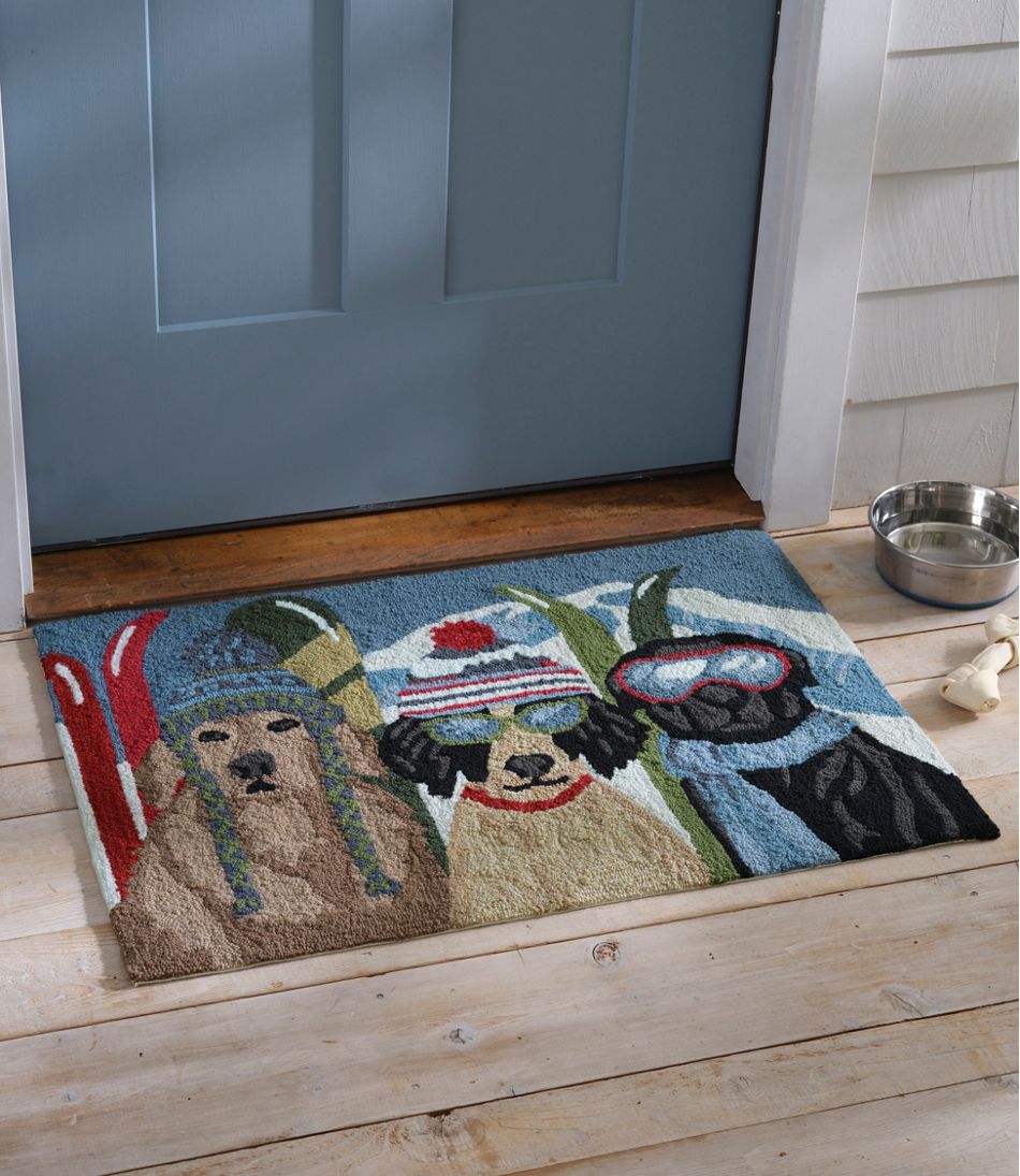 L.L.Bean | Indoor/Outdoor Vacationland Rug, Dogs Skiing