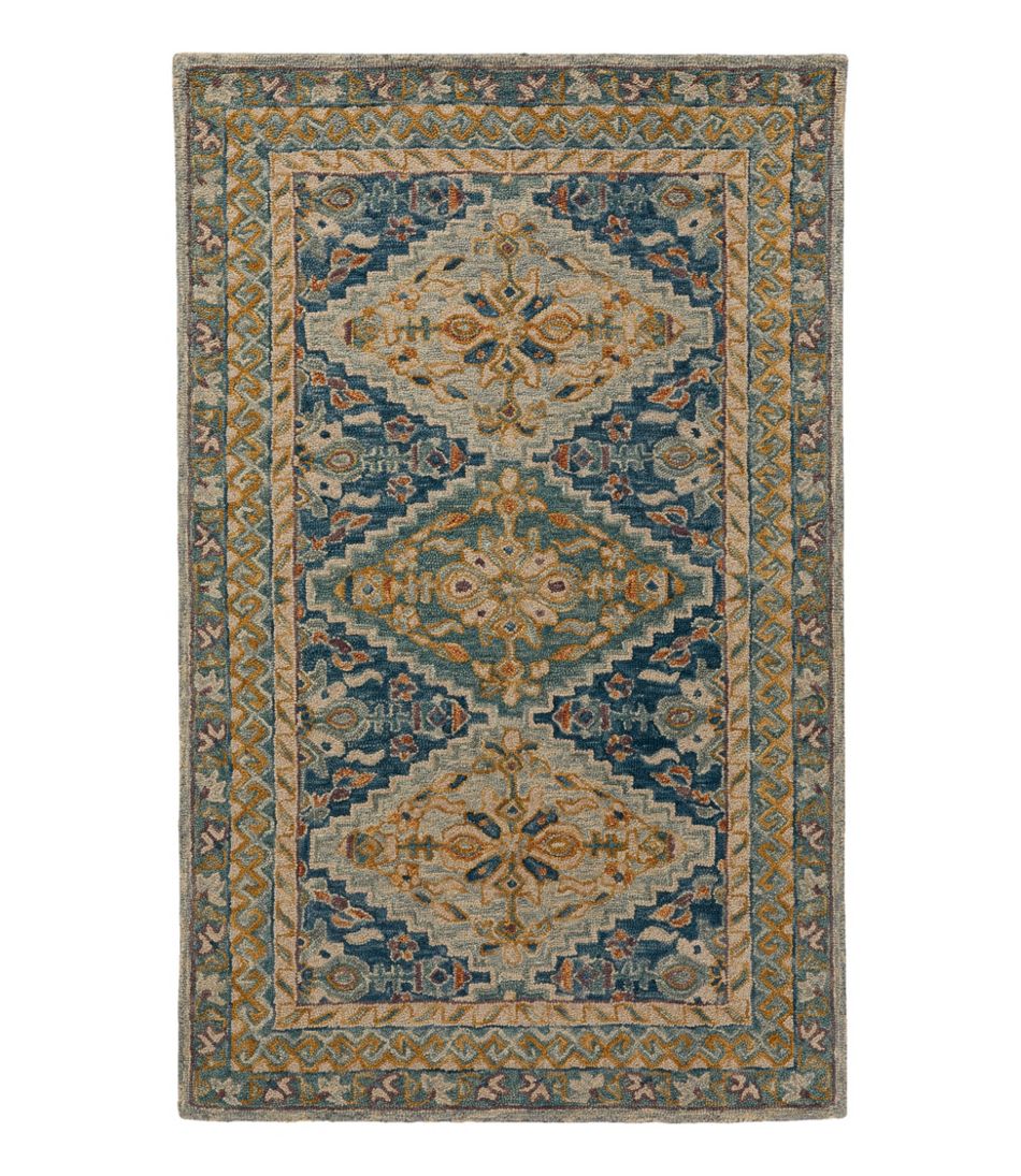 L.L.Bean For Sale | Bordered Medallion Wool Tufted Rug, Blue Multi