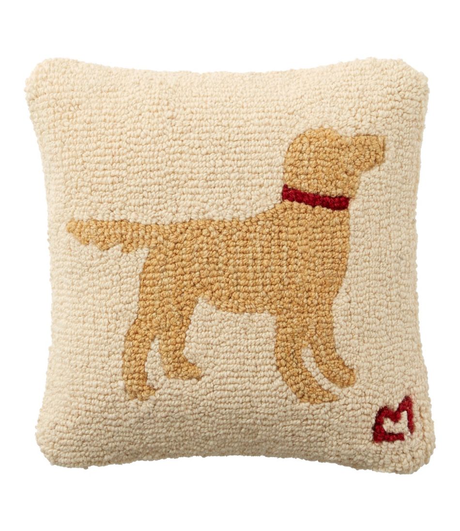 L.L.Bean New | Wool Hooked Throw Pillow, Yellow Dog, 14" x 14"