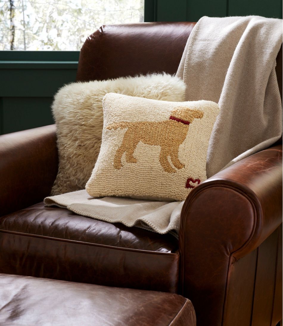 L.L.Bean New | Wool Hooked Throw Pillow, Yellow Dog, 14" x 14"